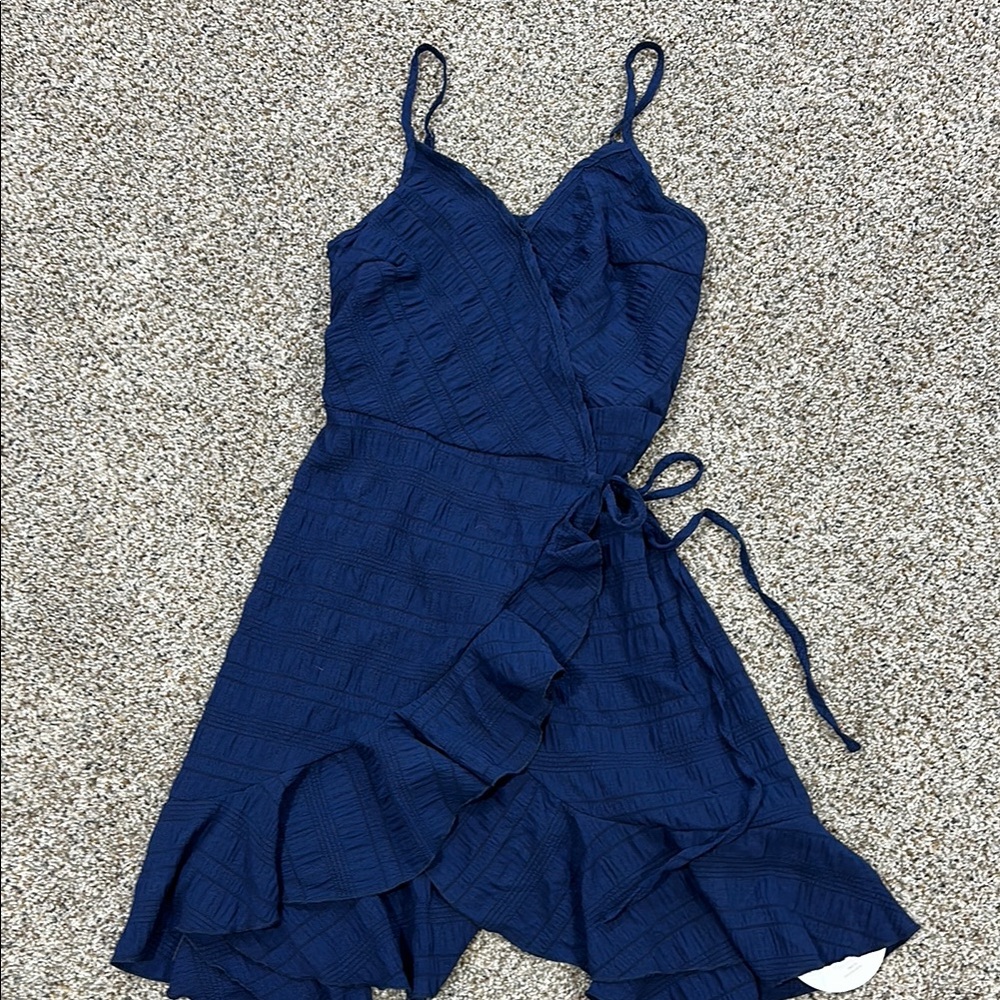 Elegant Navy Blue Wrap Dress